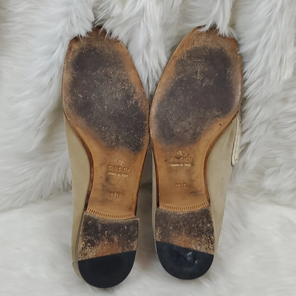 Gucci Horsebit Loafers Three tone solid suede beige slip on shoes men size 11